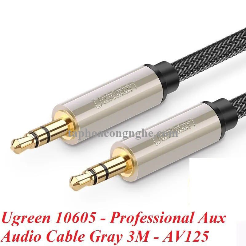 Ugreen 10605 3M màu Xám Cáp âm thanh 2 đầu 3.5mm dương cao cấp AV125 30010605